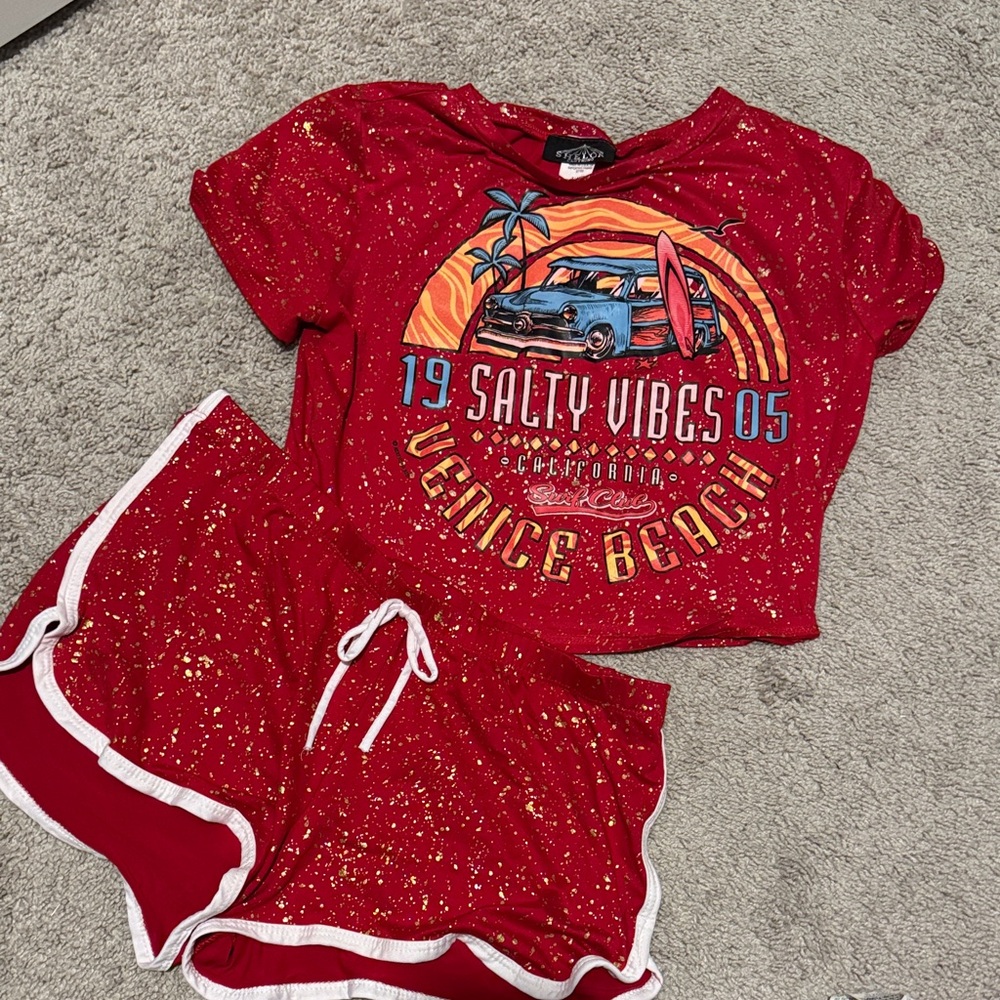 Red Graphic Tee and Shorts Set